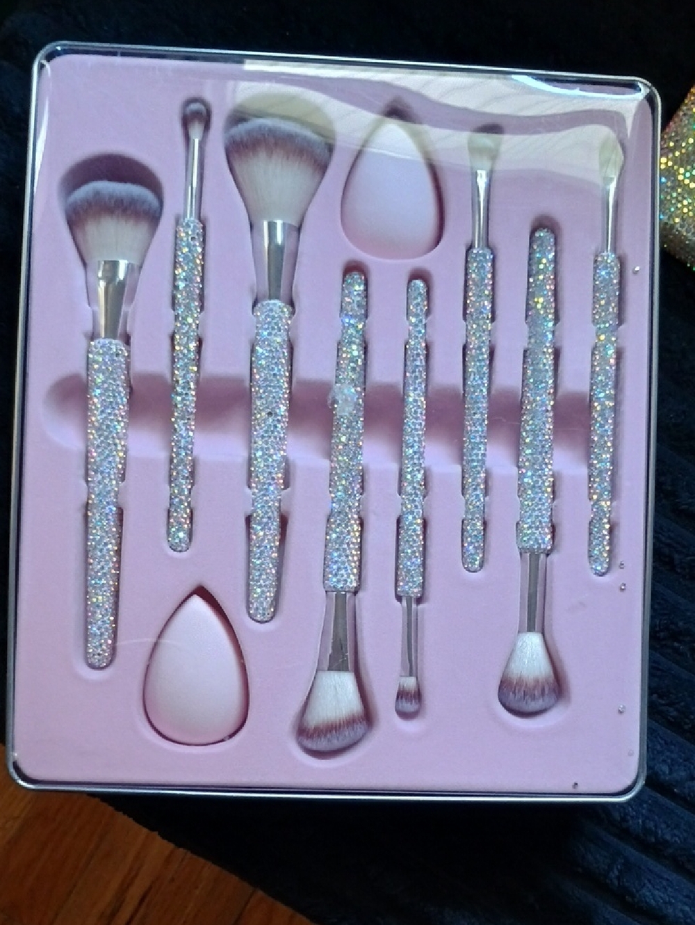 T.J.Maxx Glitter Pink 10-Piece Makeup Brush & Sponge Set